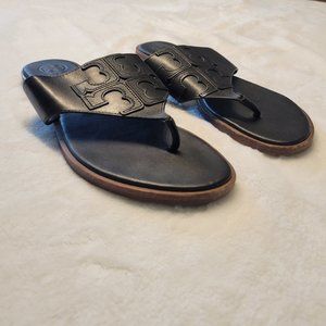 Tory Burch Black Leather Thong Sandals